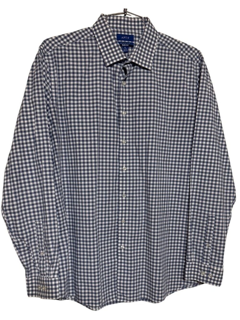 APT. 9 Men's Blue & White Gingham Check Slim-Fit Dress Shirt Size XL (17-17.5)